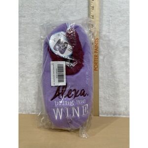 Snoozies Women's Slippers Size S 5/6 Purple "Alexa Bring Me Wine" NWT